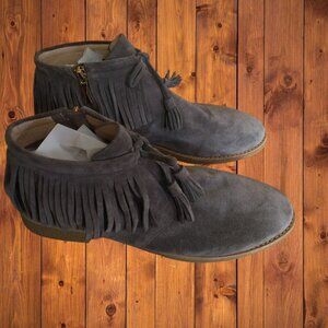 Kate Spade Women's 9M Betsy Gray Fringe Tassel Suede Moccasin Booties Ankle
